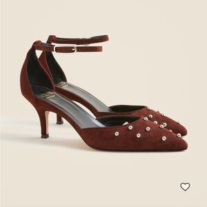 Jcrew Colette Suede Slingback Heels with Beads - Brown NWT